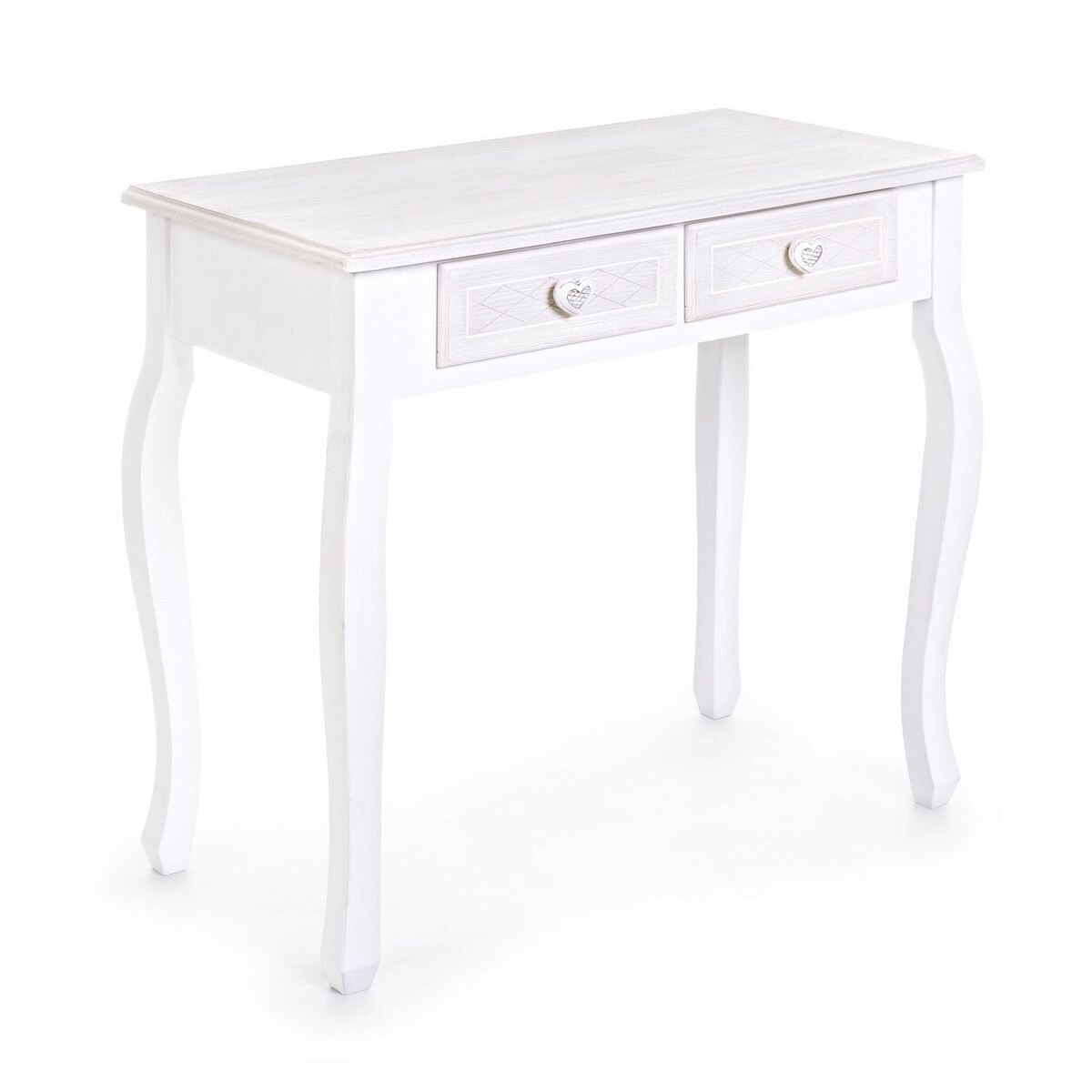 Consola cu 2 sertare din lemn alb patinat Charlene 75 cm x 40 cm x 71 h