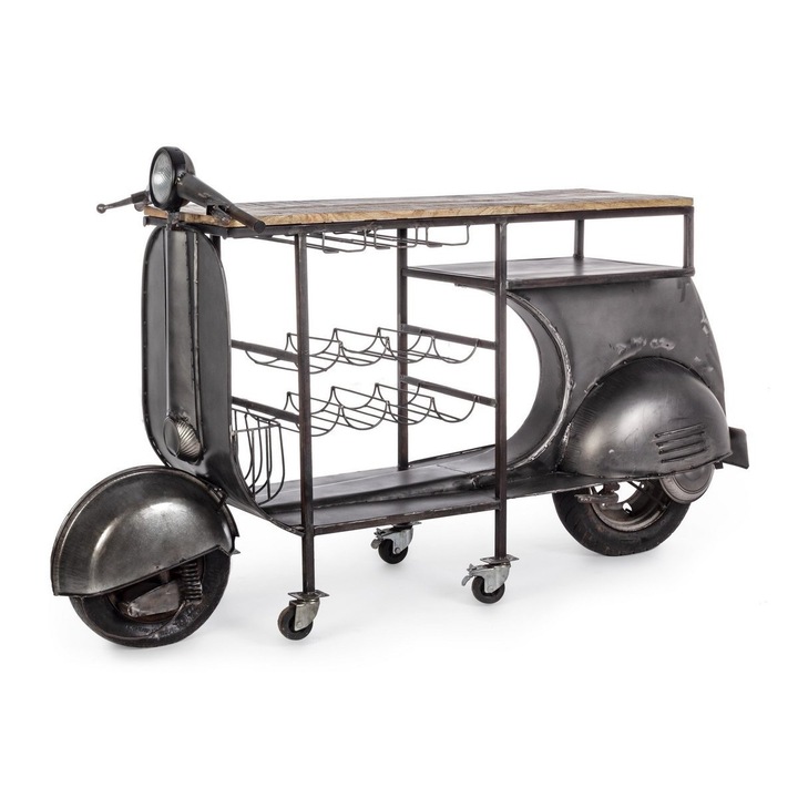 Konzolrúd modell Motorkerékpár fekete vasból és természetes fából Vespa 183 cm x 43 cm x 105 h