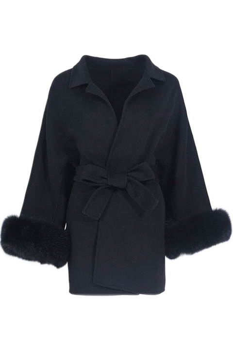 Palton dama, Lana/Blana naturala, Negru, One size