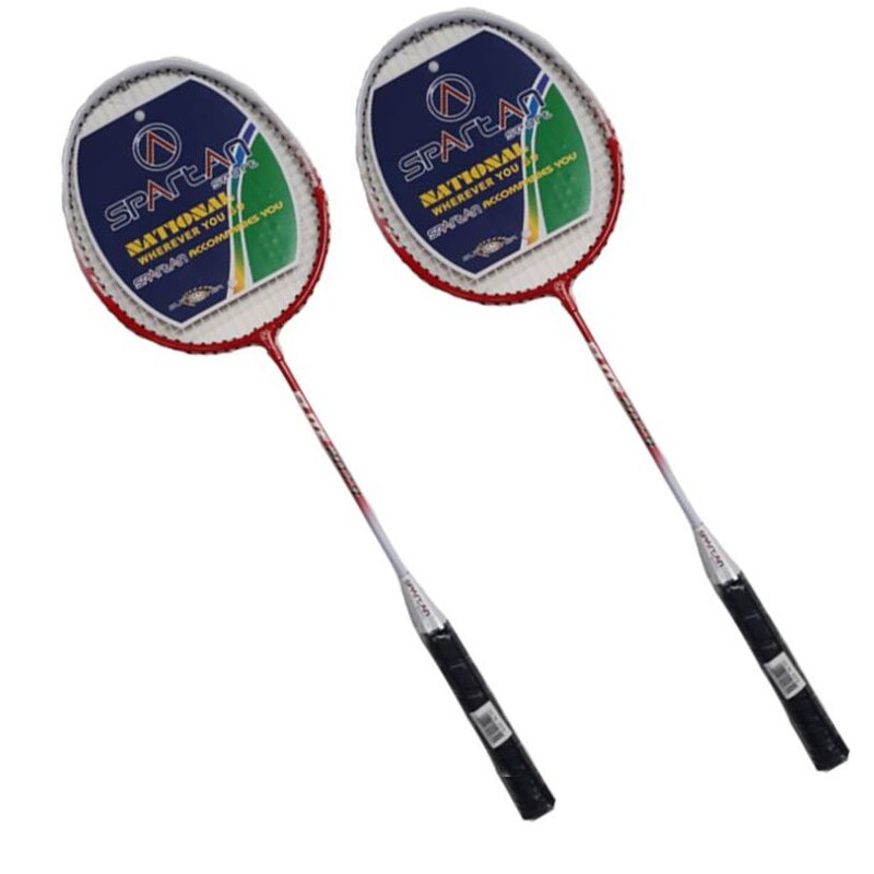 Set de badminton, Spartan, 2 rachete, cadru rosu aluminiu, racordaj alb