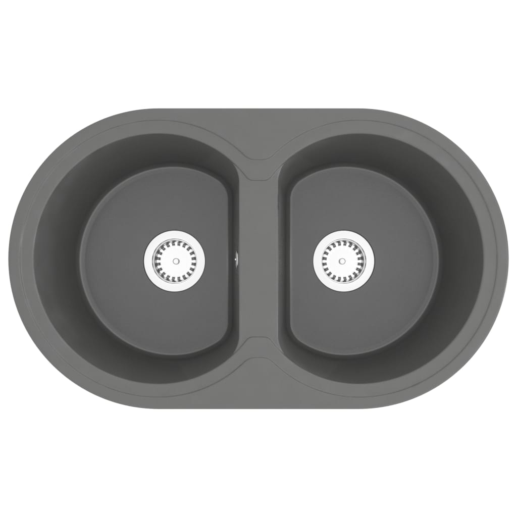 Chiuveta dubla de bucatarie, vidaXL, Granit, 78 x 47 x 20,4 cm, Gri