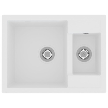 Chiuveta dubla de bucatarie cu orificiu de preaplin, vidaXL, Granit, 58 x 44 x 17,2 cm, Alb Chiuveta dubla de bucatarie cu orificiu de preaplin, vidaXL, Granit, 58 x 44 x 17,2 cm, Alb