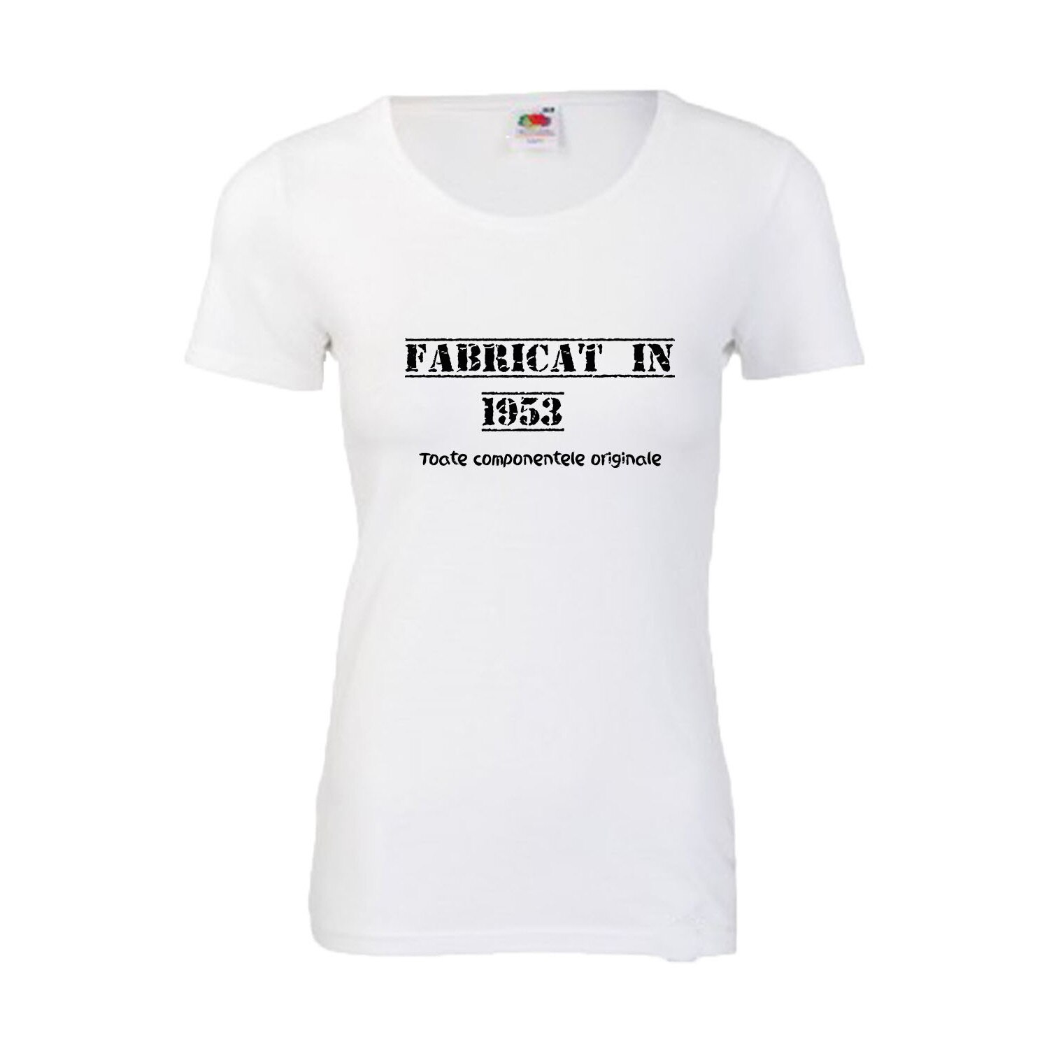 Tricou dama imprimeu varsta Fabricat in 1953 toate componentele originale, alb, S
