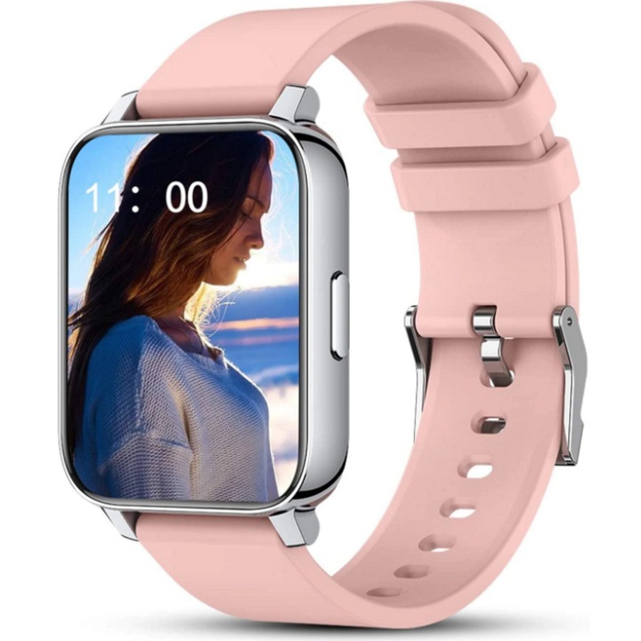 Smartwatch idealStore XBest, Ecran HD Curbat 3D, Notificari, Functii de Sanatate, Monitorizare Tensiune, Oxigen, Ritm Cardiac, Roz