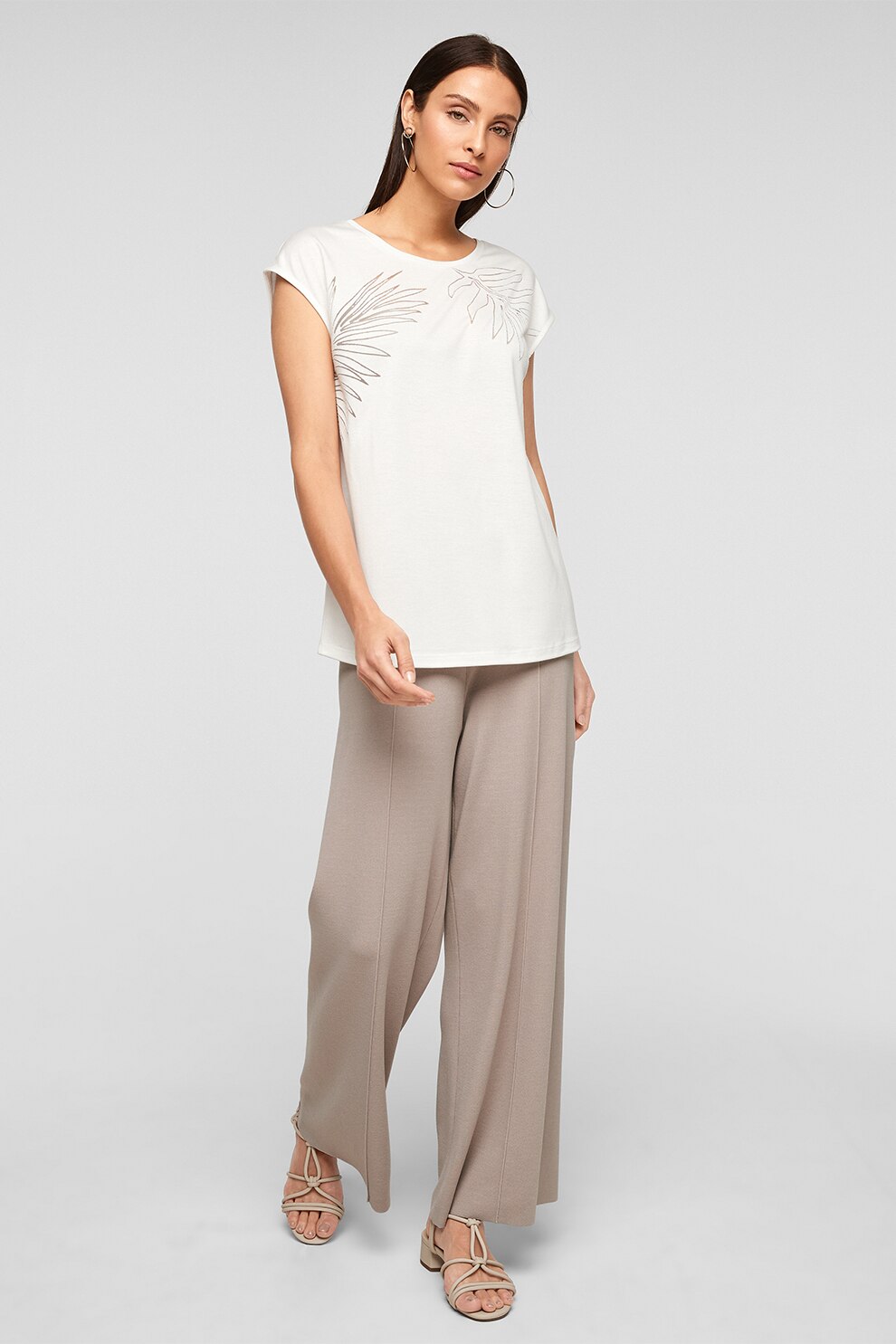 s.Oliver, Pantaloni tricotati fin cu croiala ampla, Bej