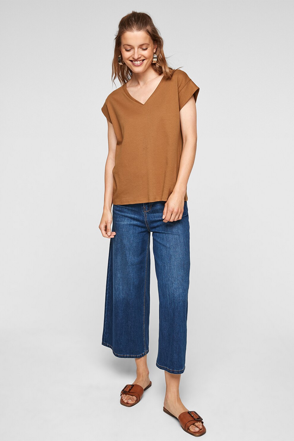 s.Oliver, Tricou cu decolteu in V si maneci cazute, Maro camel