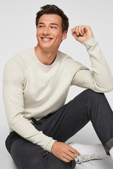 s.Oliver, Pulover regular fit cu decolteu la baza gatului, Bej deschis s.Oliver, Pulover regular fit cu decolteu la baza gatului, Bej deschis