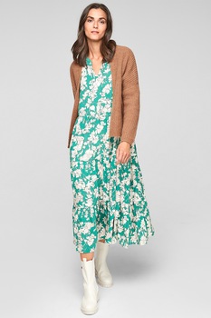 s.Oliver, Cardigan din amestec de lana cu maneci cazute, Maro caramel s.Oliver, Cardigan din amestec de lana cu maneci cazute, Maro caramel