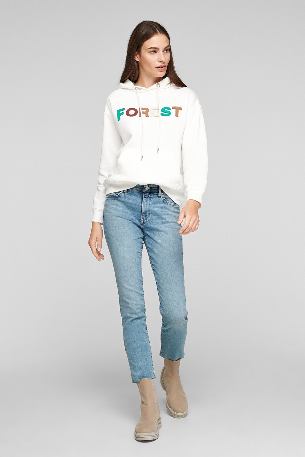 s.Oliver, Hanorac kangaroo cu aplicatie text, Alb, XS