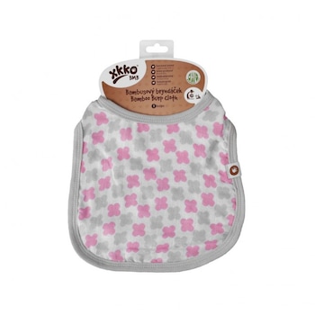 Bavetica Bebelusi Bamboo Baby Cross, Bumbac/Bambus, Roz/Gri Bavetica Bebelusi Bamboo Baby Cross, Bumbac/Bambus, Roz/Gri