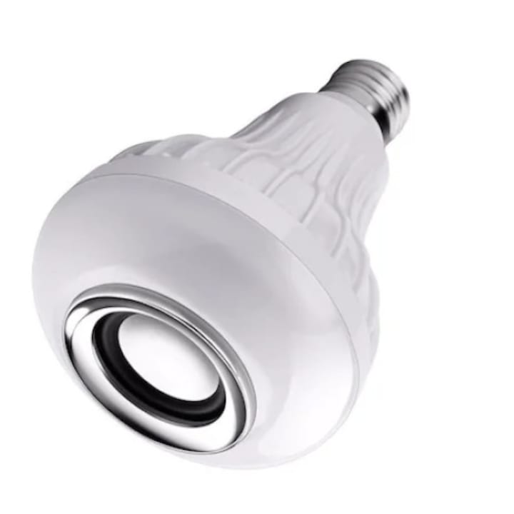 Bec LED smart cu bluetooth, RGB Tiessa® - 12W, telecomanda, boxa incorporata, jocuri lumini, E27