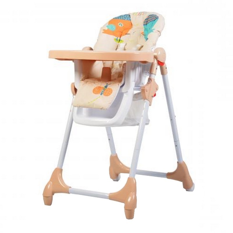 Scaun de masa premium pentru copii NOVOKIDS™ Kimchi Baby, 6 trepte de inaltime,Pliabil ,Pozitie somn, Cosulet de depozitare, Roti cu frana , Crem