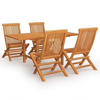 Set mobilier de gradina 5 piese, masa cu scaune, vidaXL, Lemn de tec, Maro Set mobilier de gradina 5 piese, masa cu scaune, vidaXL, Lemn de tec, Maro
