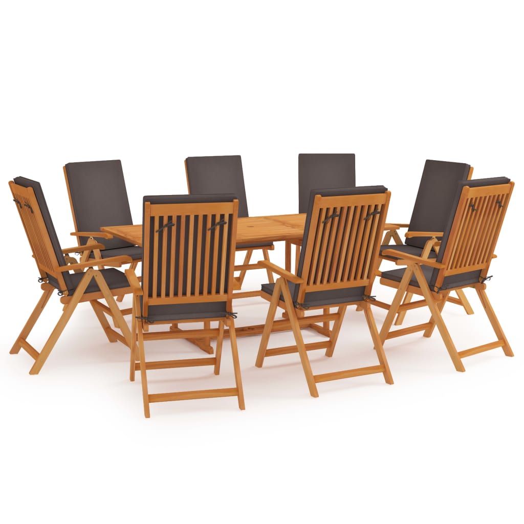 Set mobilier de gradina 9 piese, masa oval cu scaune, vidaXL, Lemn masiv de tec, Maro/Gri inchis