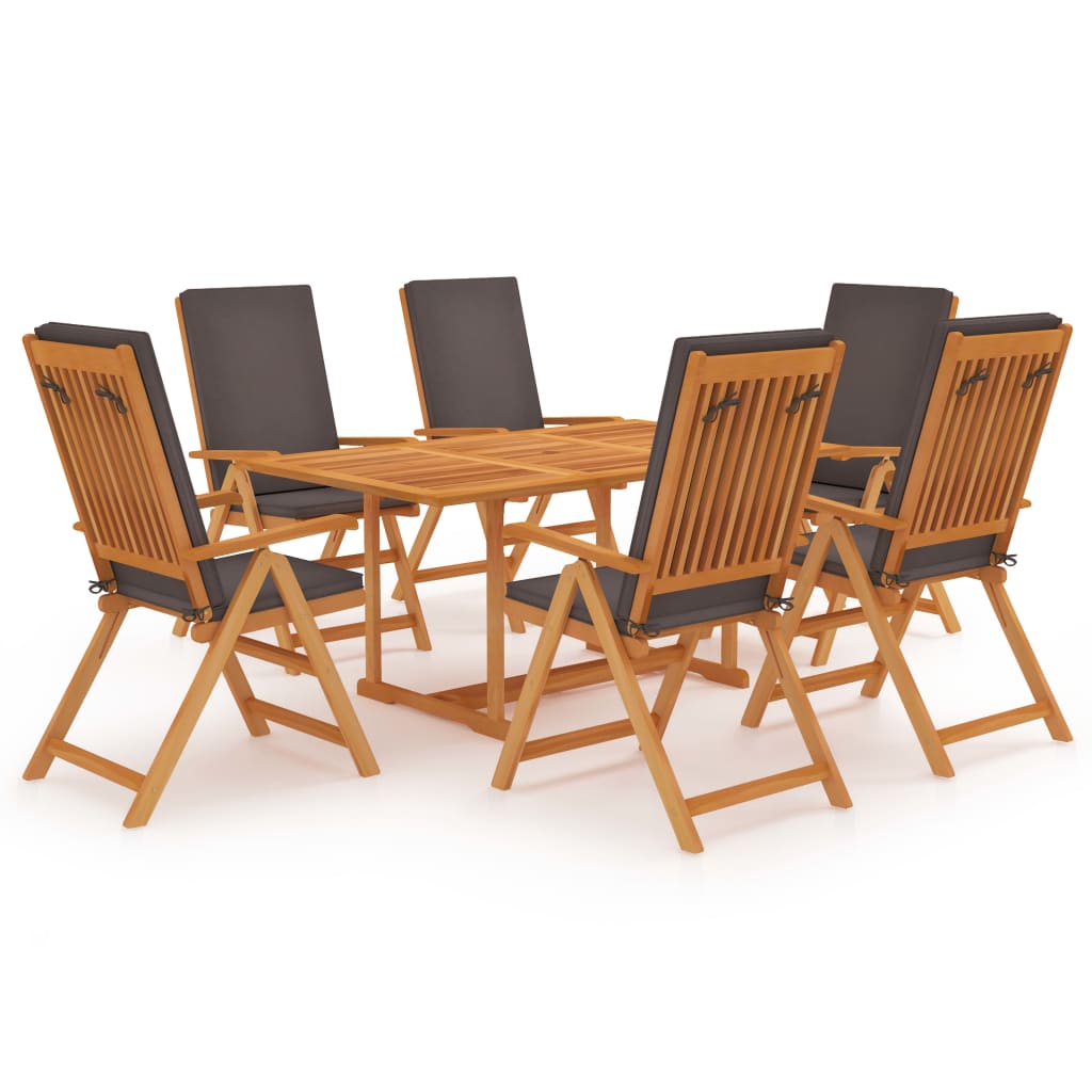 Set mobilier de gradina din 7 piese cu perne gri vidaXL, Lemn, 150 x 90 x 75 cm, Maro/Gri