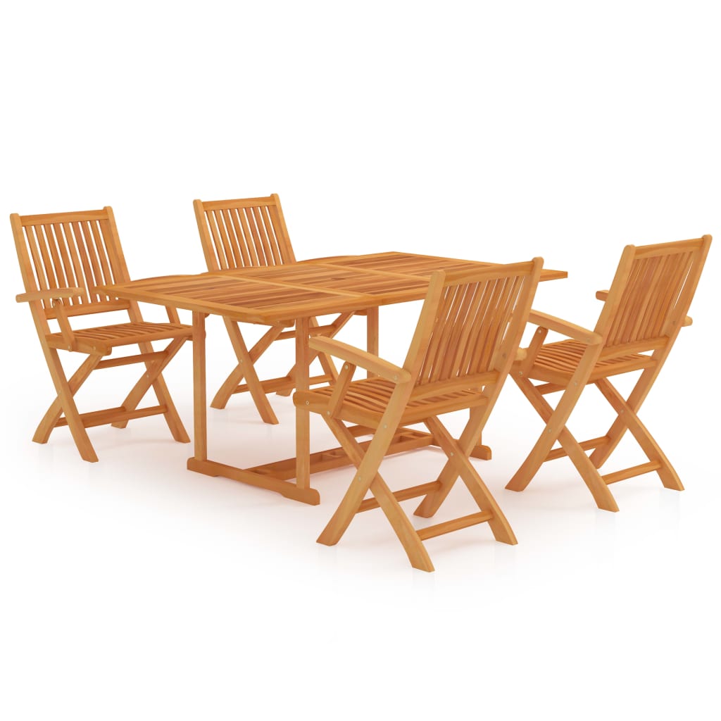 Set mobilier de gradina din lemn masiv cu 5 piese pliabile, vidaXL, Lemn, 56 x 58 x 88 cm, Maro