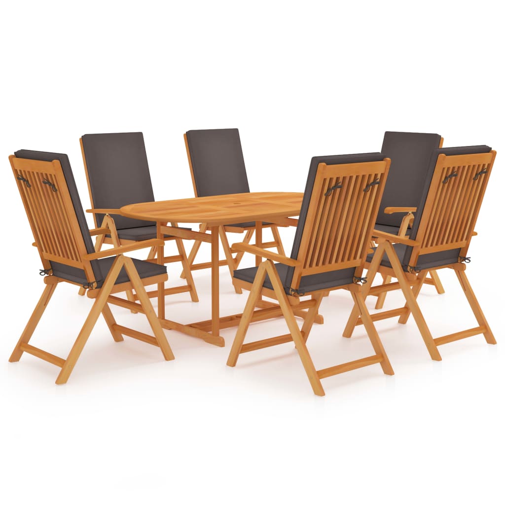Set mobilier de gradina din lemn masiv cu 7 piese cu perne vidaXL, Lemn, 150 x 90 x 75 cm, Maro/Gri