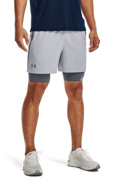 Under Armour, Pantaloni scurti 2 in 1 pentru alergare Qualifier, Gri deschis Under Armour, Pantaloni scurti 2 in 1 pentru alergare Qualifier, Gri deschis