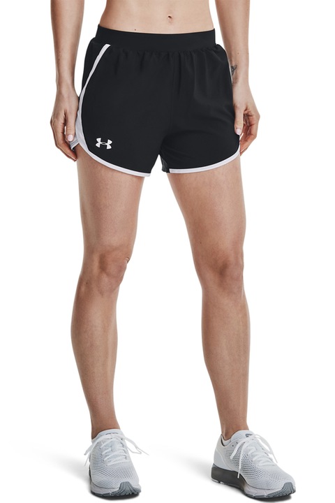 Under Armour, Pantaloni scurti cu logo reflectorizant, pentru alergare Fly-By 2.0, Alb/Negru