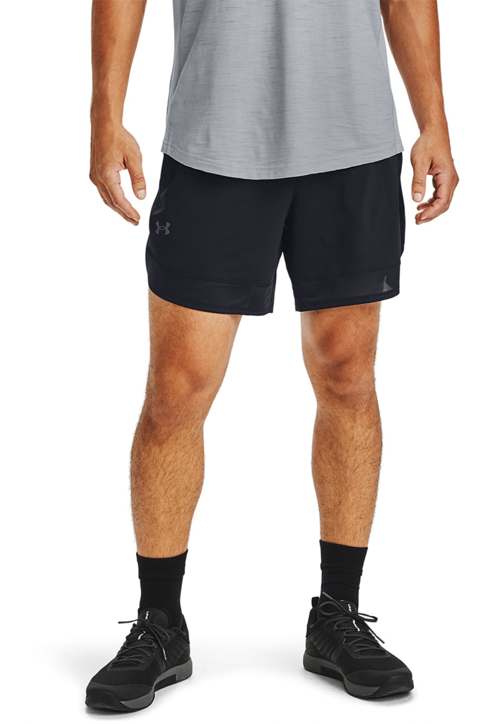 Under Armour, Pantaloni scurti cu logo pentru fitness Stretch, Negru