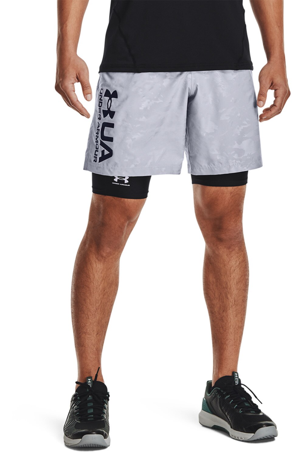 Under Armour, Pantaloni scurti lejeri cu imprimeu logo pentru fitness, Gri deschis