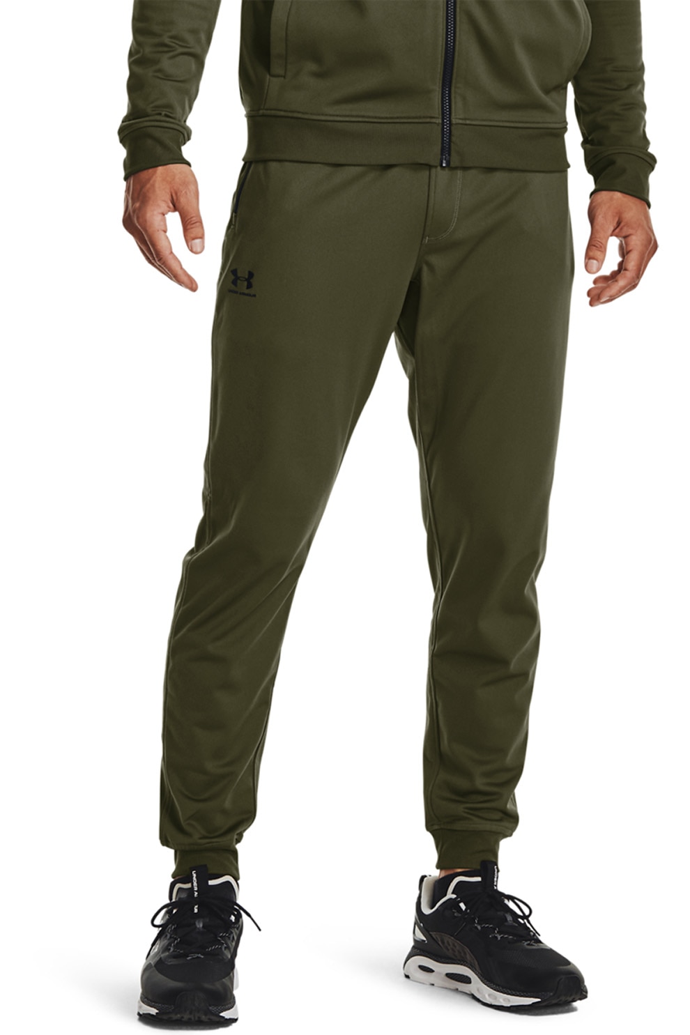 Under Armour, Pantaloni jogger cu snur in talie pentru fitness Sportsyle, Verde militar, XL