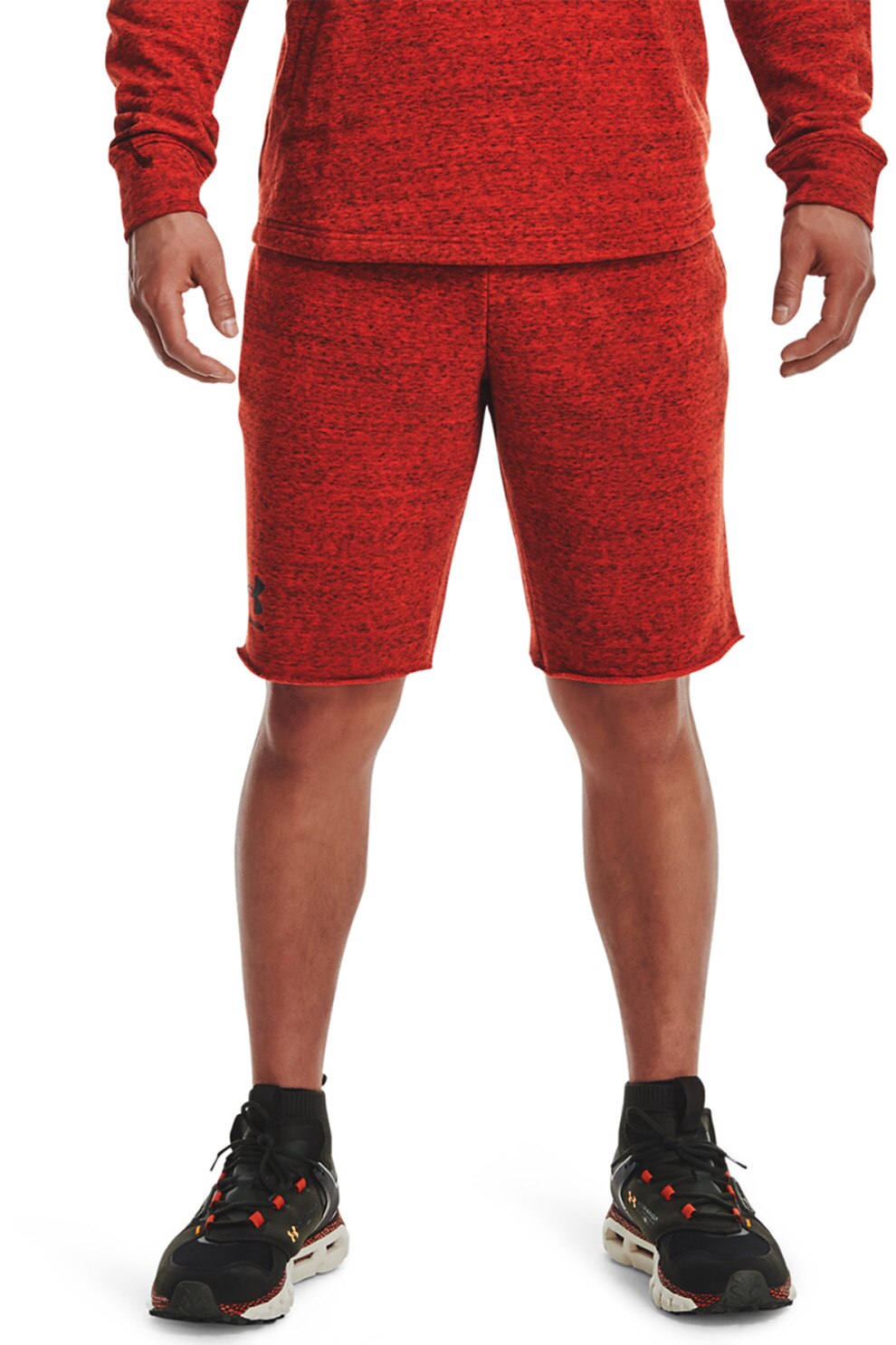 Under Armour, Pantaloni scurti din material terry pentru fitness Rival, Rosu melange