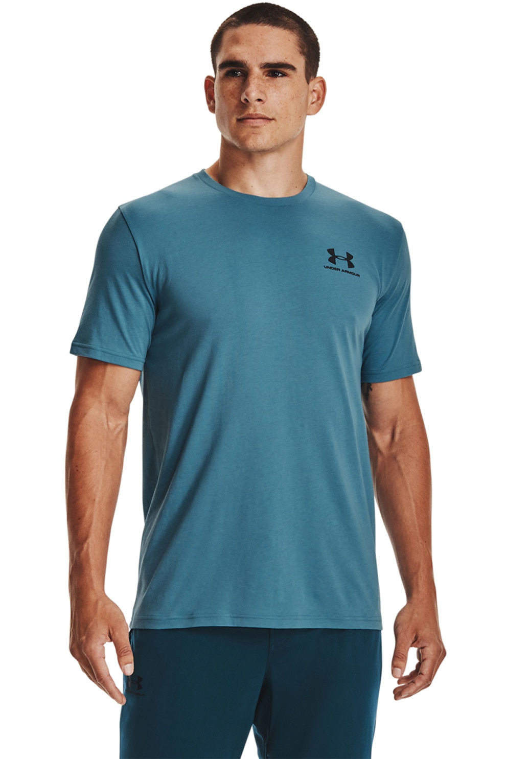Under Armour, Tricou lejer cu decolteu la baza gatului pentru fitness Sportstyle, Albastru petrol