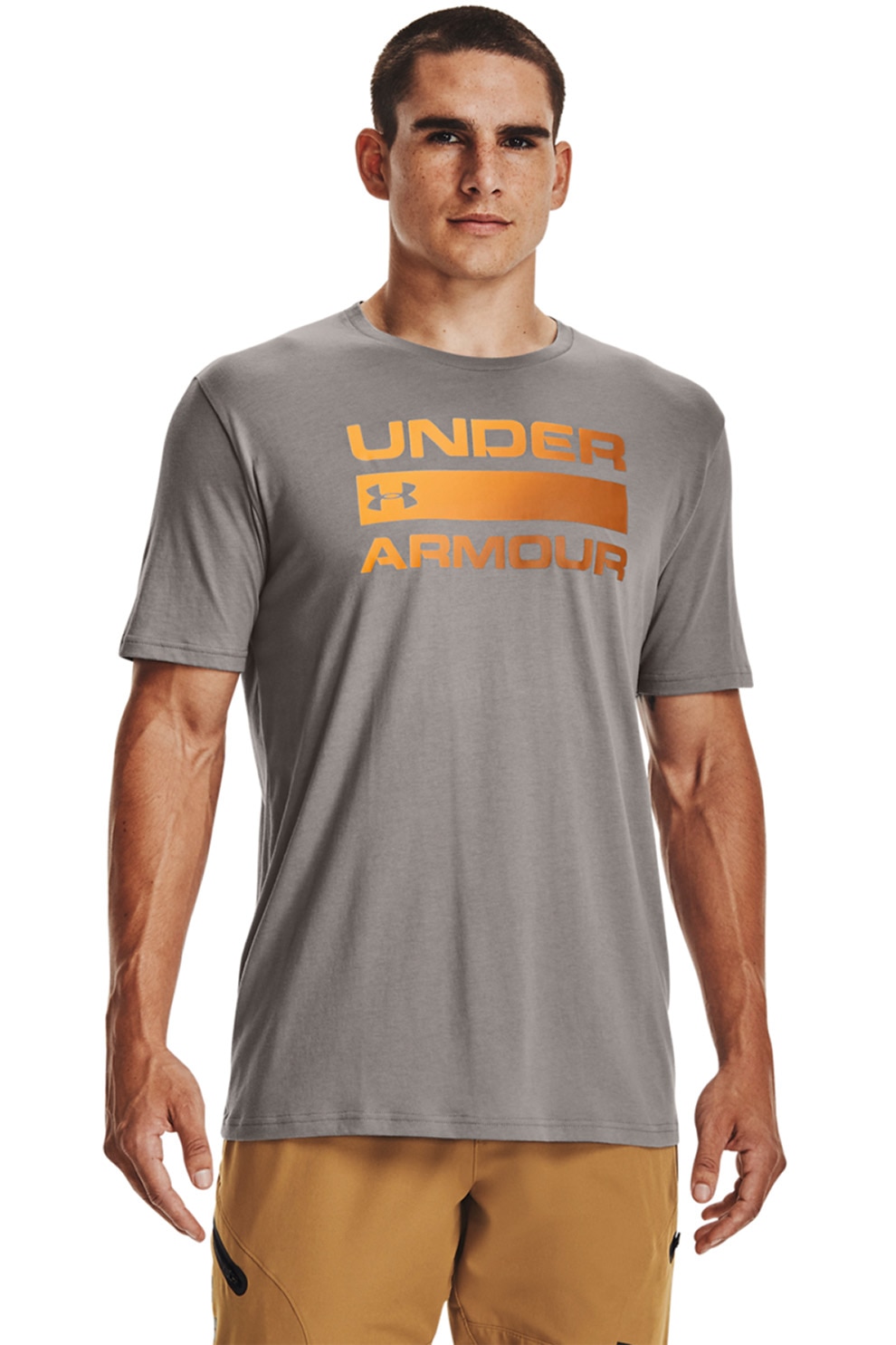 Under Armour, Tricou cu imprimeu pentru antrenament Team Issue Wordmark, Gri