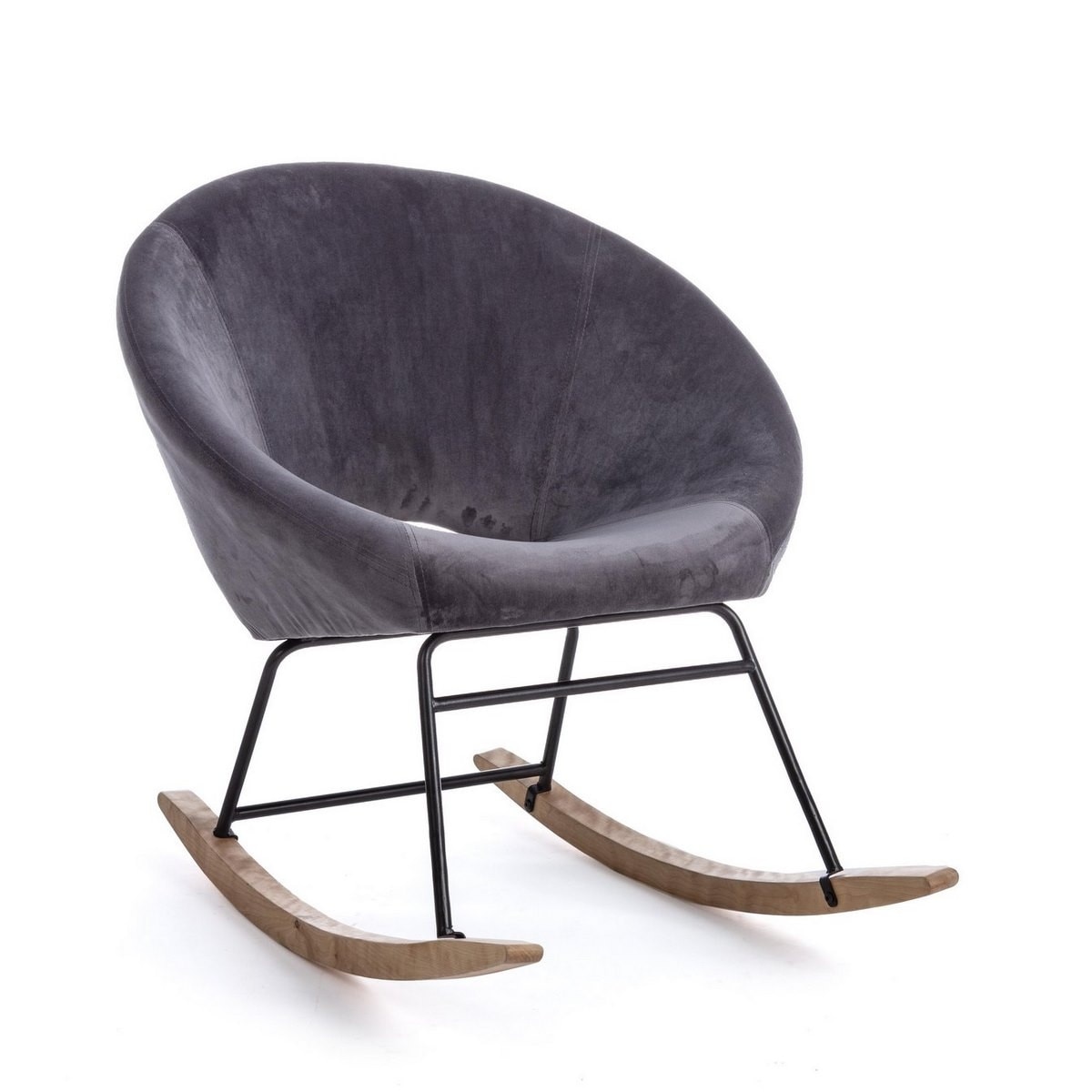 Fotoliu balansoar tapiterie catifea gri picioare lemn natur Annika 74 cm x 77 cm x 74 h