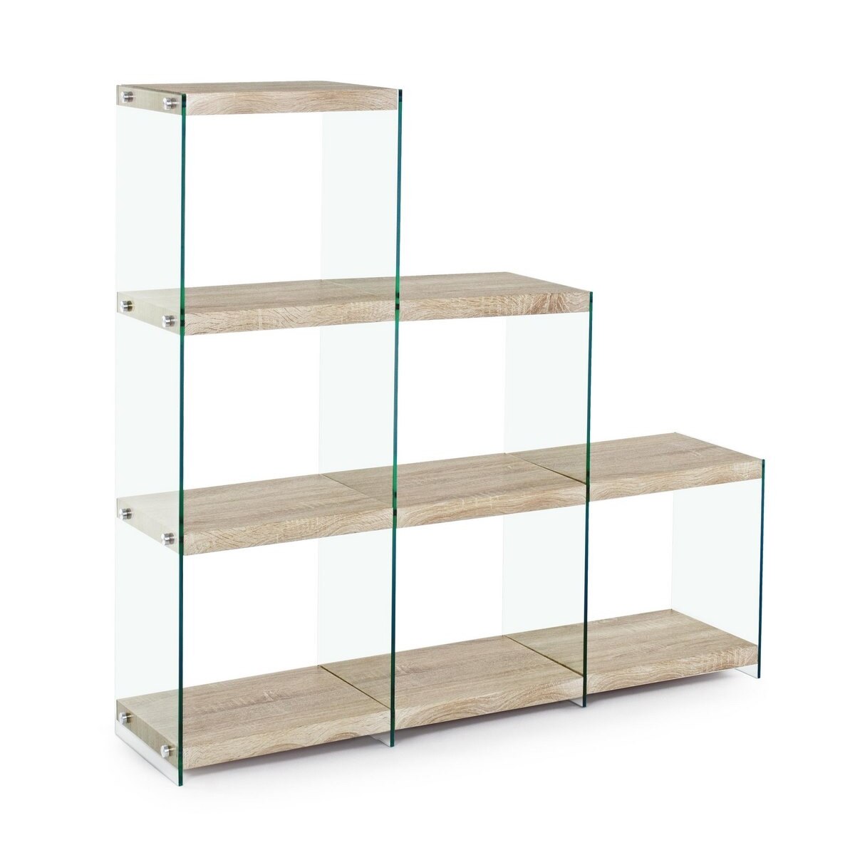 Biblioteca mdf natur si sticla 6 polite Sury 122 cm x 29.5 cm x 120 h