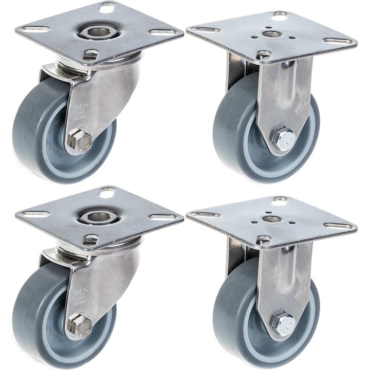 Set 4 roti, Sarcina maxima 160 Kg, Inox/Cauciuc, 50 mm, Argintiu
