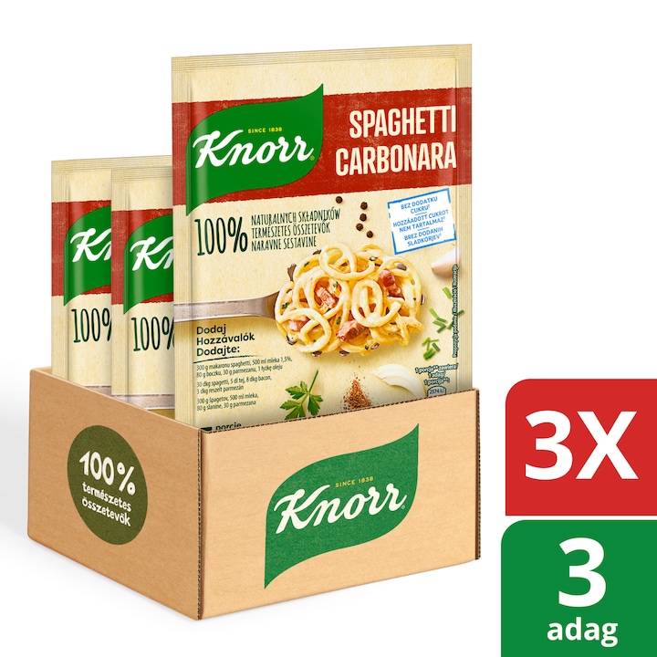 Knorr Carbonara spagetti alap 100% természetes összetevővel, 3x42g