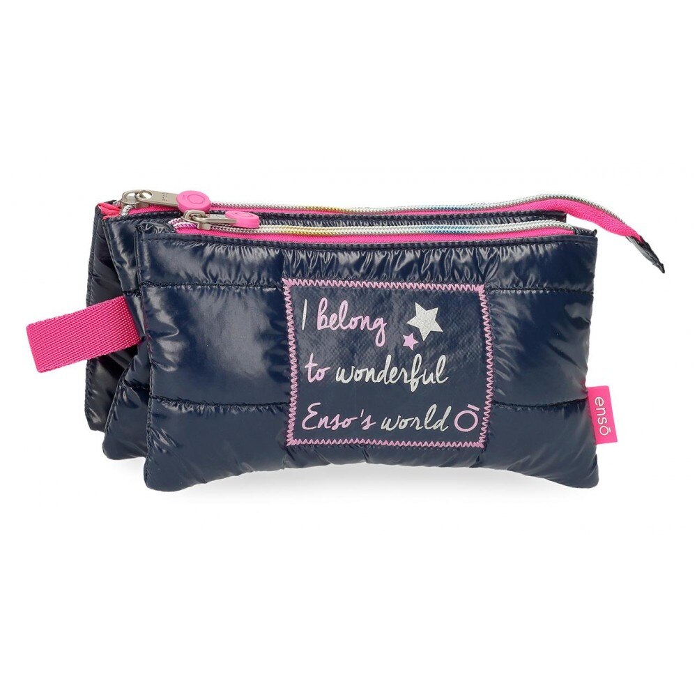 Penar scoala 3 compartimente, Enso Make a Wish, bleumarin, 22x12x5 cm