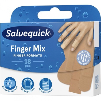 Plasturi Salvequick Finger Mix, 18 bucati Plasturi Salvequick Finger Mix, 18 bucati