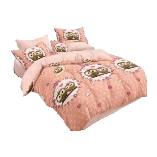 Set Lenjerie de pat dublu, finet, 6 piese, 220x240 cm Ralex Pucioasa, Bufnite M190