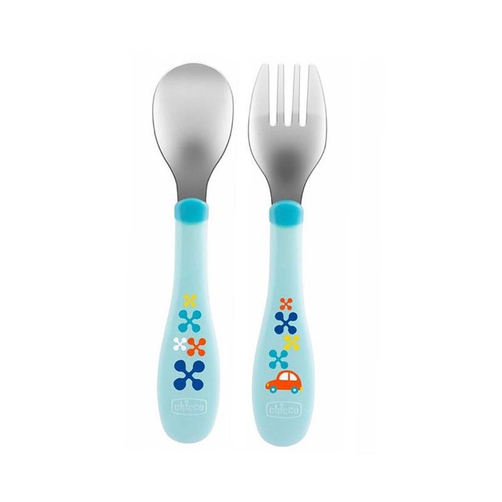 Комплект прибори Chicco , Тюркоаз, 18 месеца+, 2 бр.