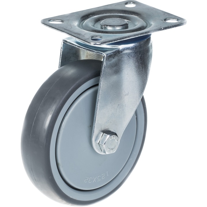OEM Gumikerék készlet, 4 db, 2 forgó / 2 forgó fékkel, Műanyag középső, 520 kg, 125 mm, Ezüst / Szürke