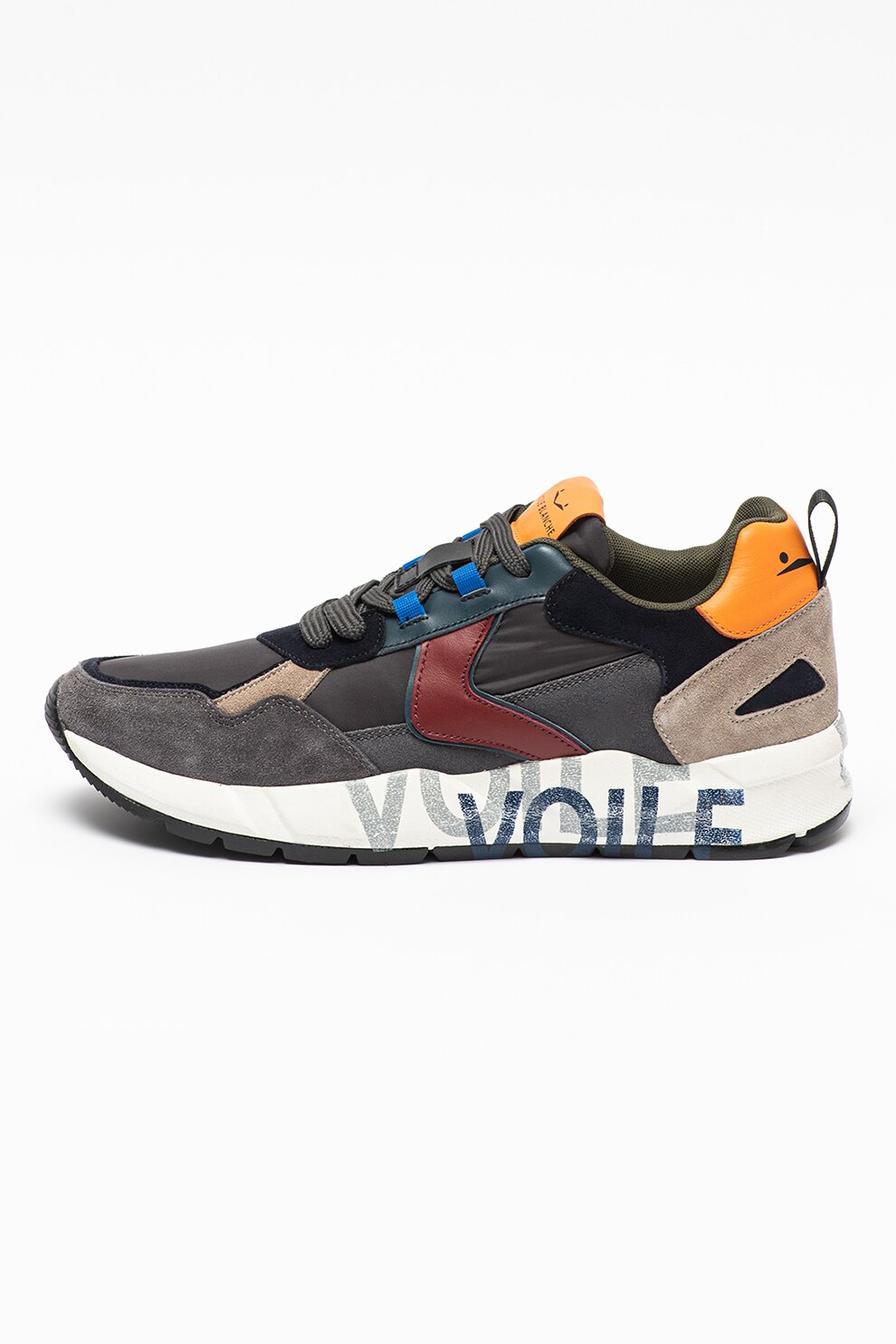 Voile Blanche, Pantofi sport colorblock cu garnituri de piele intoarsa si piele Club 16, Gri antracit/Albastru petrol/Rosu inchis