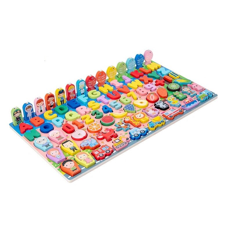 Joc educativ Montessori Puzzle 3D si Pescuit Magnetic, lemn, 88 piese