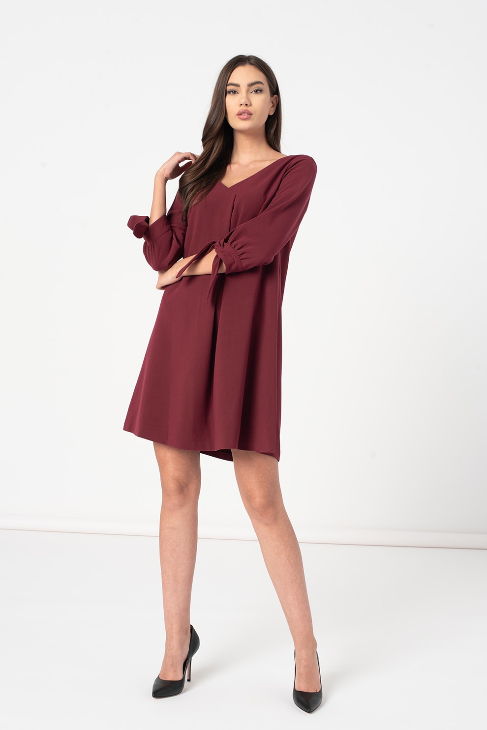 United Colors of Benetton, Rochie lejera cu decolteu in V, Visiniu
