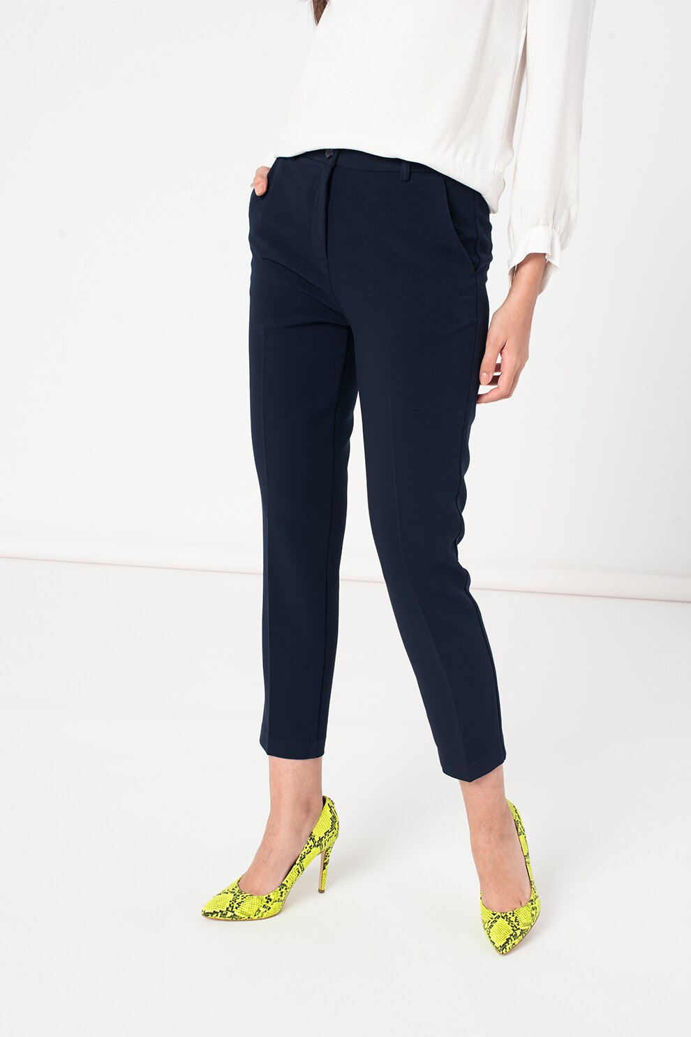 United Colors of Benetton, Pantaloni crop cu talie medie, Bleumarin inchis