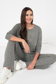 United Colors of Benetton, Bluza sport relaxed fit cu slituri laterale, Gri melange United Colors of Benetton, Bluza sport relaxed fit cu slituri laterale, Gri melange