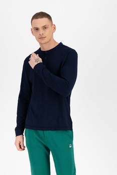United Colors of Benetton, Bluza din bumbac cu guler Henley, Bleumarin United Colors of Benetton, Bluza din bumbac cu guler Henley, Bleumarin