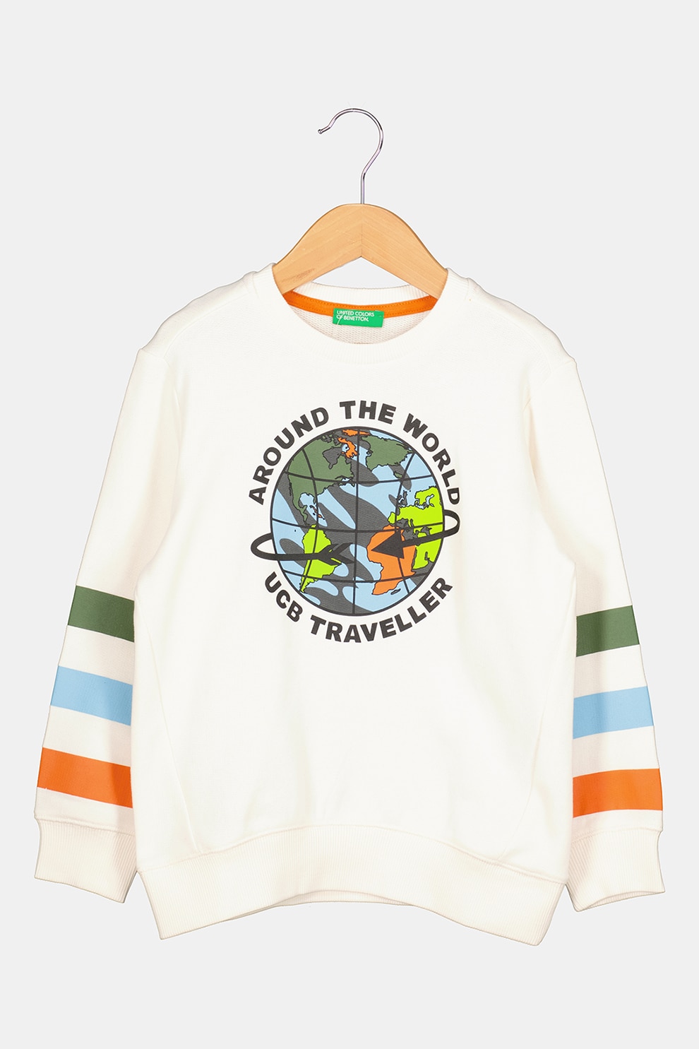 United Colors of Benetton, Bluza sport cu imprimeu grafic, Alb/Verde/Albastru, 120 CM