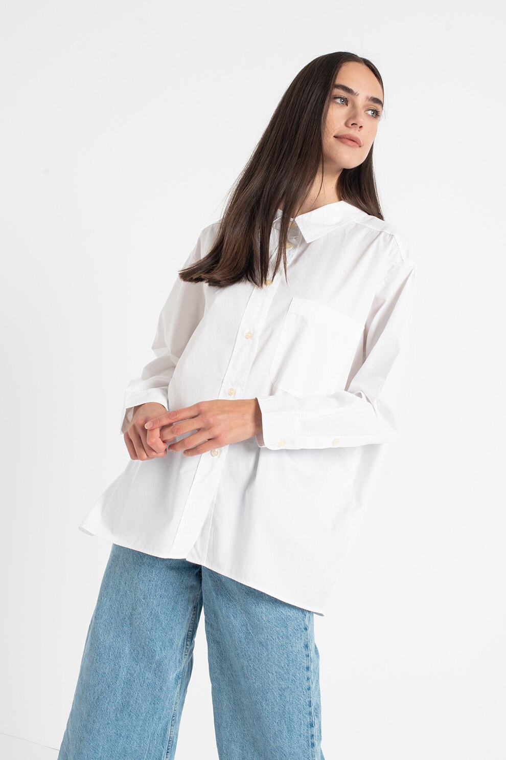 United Colors of Benetton, Camasa relaxed fit cu buzunar pe piept, Alb