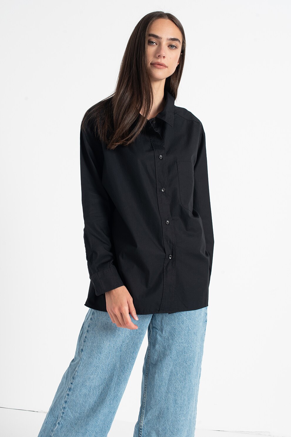 United Colors of Benetton, Camasa relaxed fit cu buzunar pe piept, Negru