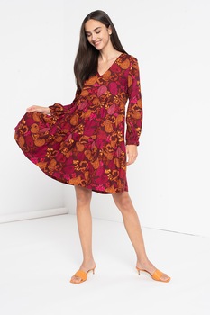 United Colors of Benetton, Rochie cu model si decolteu in V, rosu Bordeaux, fucsia, oranj United Colors of Benetton, Rochie cu model si decolteu in V, rosu Bordeaux, fucsia, oranj