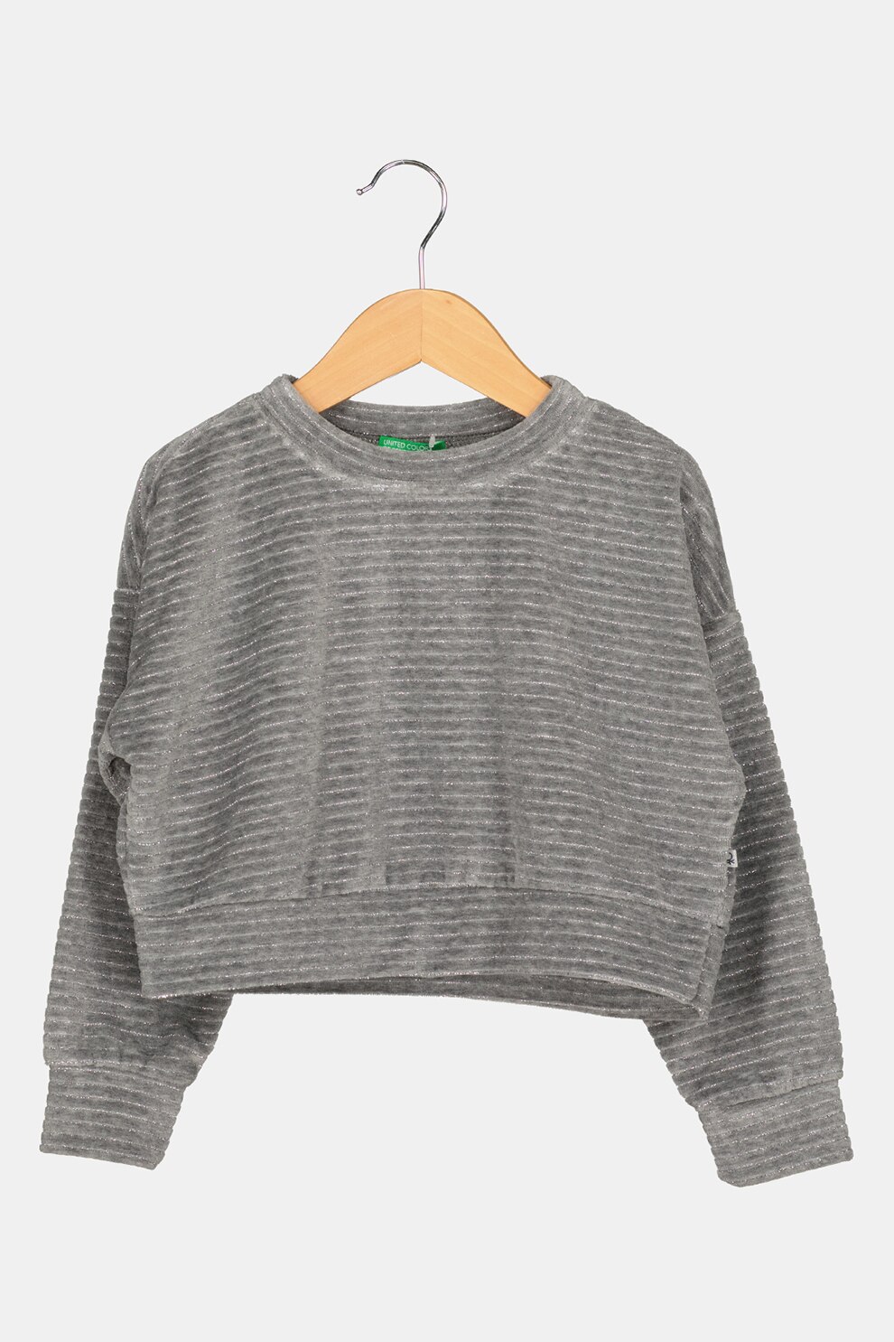 United Colors of Benetton, Bluza sport crop cu decolteu la baza gatului, Gri deschis