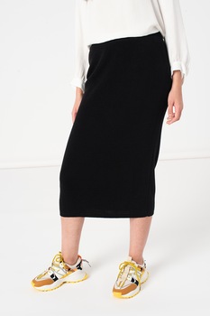 United Colors of Benetton, Fusta midi din amestec de lana cu talie inalta, Negru, L United Colors of Benetton, Fusta midi din amestec de lana cu talie inalta, Negru, L